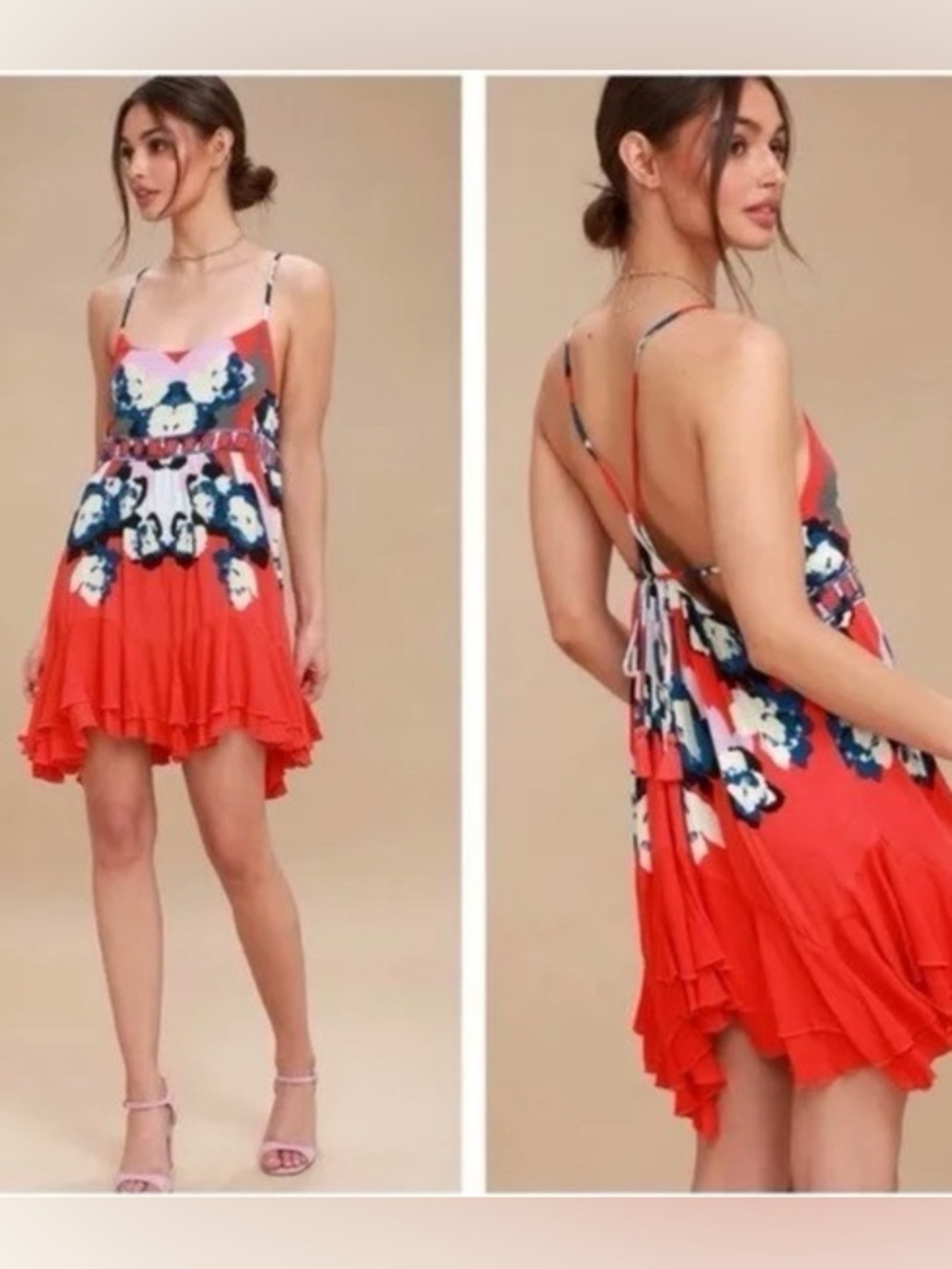 Intimately Free People Women's Red Sweet Lucy Slip Backless Mini Dress Large